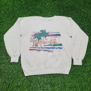 Vintage 1987 Flamingo Sweatshirt Womens M/L Vaporwave 80s Cropped Oversized